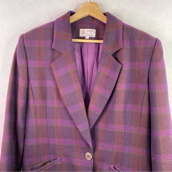Vintage Purple Plaid Wool Blazer - Picture 3 of 12